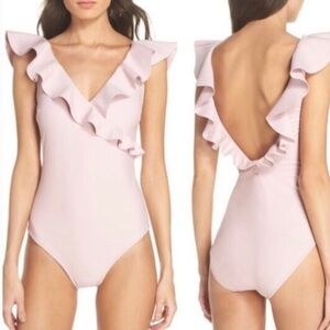 Ted Baker Ruffled Light Pink One Piece Swimsuit size small 4-6 2